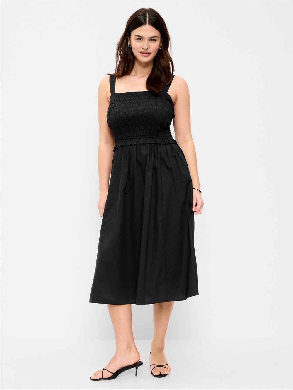 Old Navy black Fit & Flare smocked bodice midi dress w adjustable straps